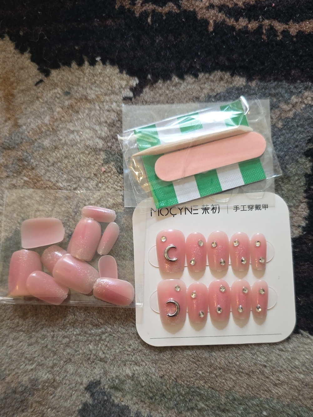 Pink Press-On Nail Set with Rhinestone Accents 24pc